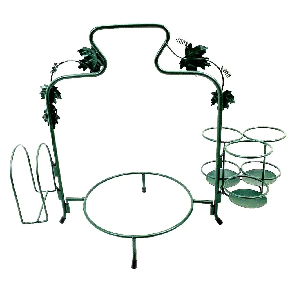 Buffet Plate or Pie Caddy with Utensils & Napkin Holder Green Grapevine Motif
